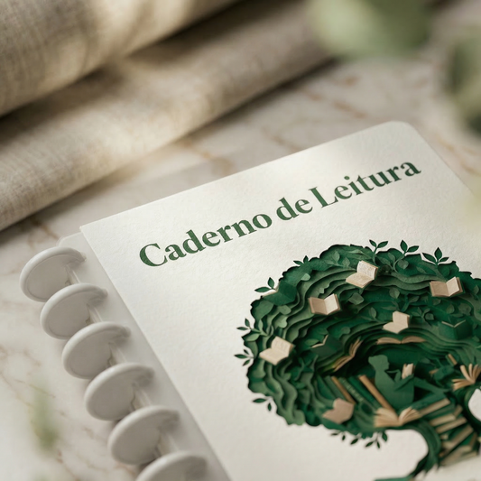 Caderno de Leitura ClaraLume com capa branca minimalista - vista frontal