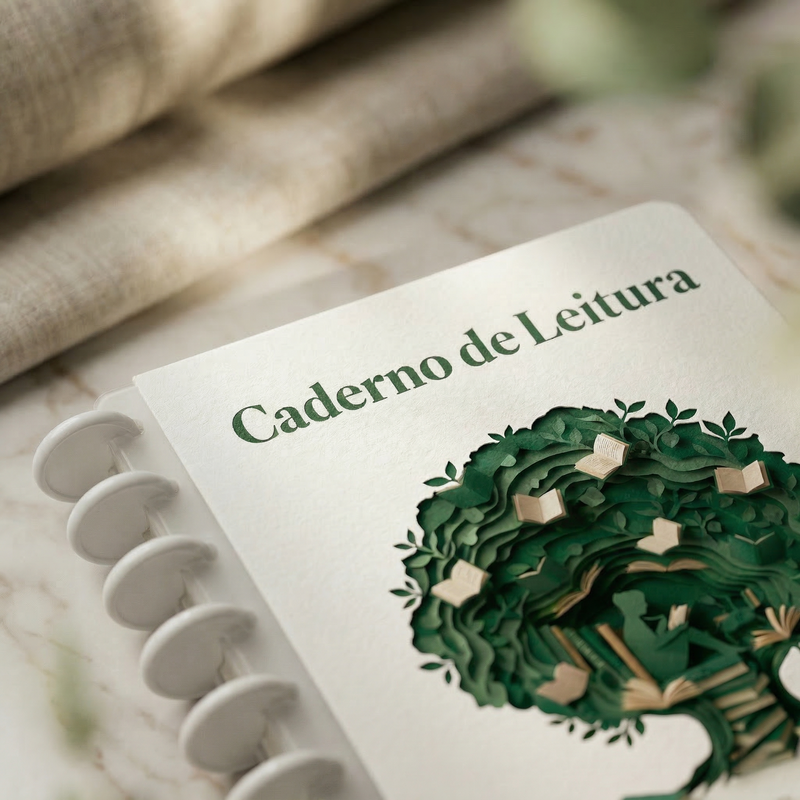 Caderno de Leitura ClaraLume com capa branca minimalista - vista frontal